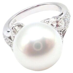 Rare! Authentic Mikimoto Platinum Diamond Large 12.5mm South Sea Pearl Ring